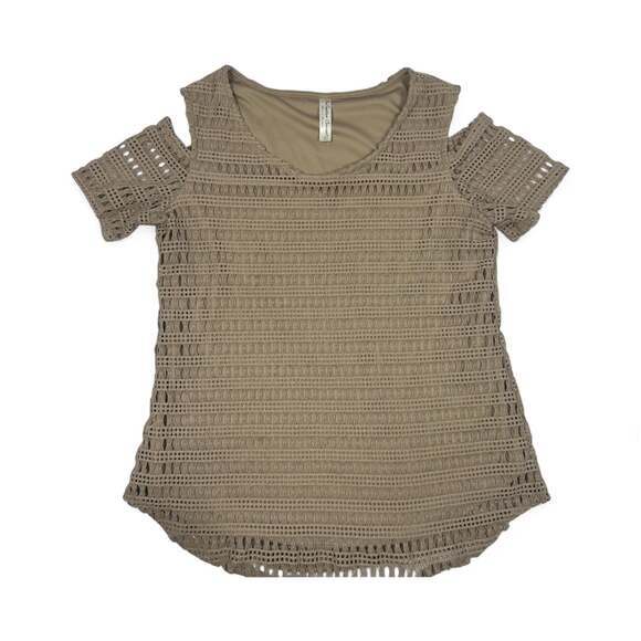 PerSeption+Concept Tops - PerSeption Concept Crochet Cold Shoulder Top Blouse Size Small